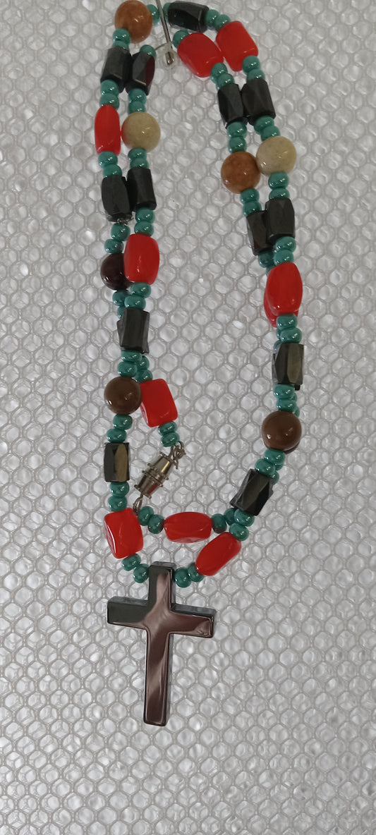 Beaded Necklace withHemetite Cross